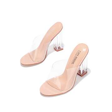 Cape Robbin Fusion Clear Chunky Block High Heels for Women, Transparent Booties for Women - Nude Size 6