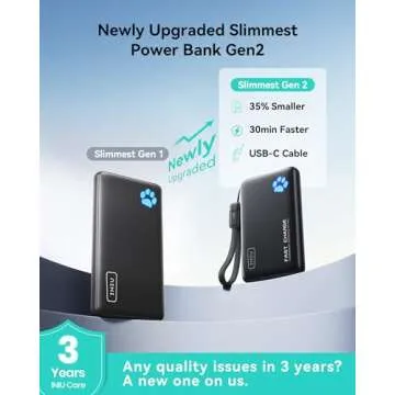 INIU Portable Charger - Lightest 10000mAh 45W Fast Charging Power Bank Compatible with iPhone 16, Sa...