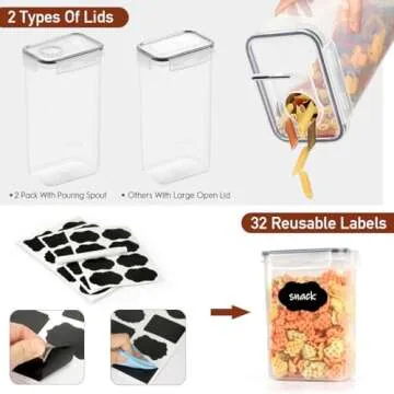 JUJOJB 68 PCS Airtight Food Storage Containers With Lids BPA Free,6 Pack With Pouring Spout Cereal Containers Storage for Kitchen Pantry Organization and Storage,Dishwasher safe,Labels Marker