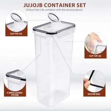 JUJOJB 68 PCS Airtight Food Storage Containers With Lids BPA Free,6 Pack With Pouring Spout Cereal Containers Storage for Kitchen Pantry Organization and Storage,Dishwasher safe,Labels Marker