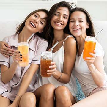 Fishinsea 12 Pcs Drinking Glasses, 18 oz Beer Can Glasses, High borosilicate Glass Cups, Iced Tea Glasses, Cola Cocktail Whiskey Wine Coffee Glasses ＋ 12 Pcs Glass Straws + 4 Cleaning Brushes