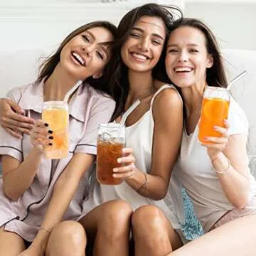 Fishinsea 12 Pcs Drinking Glasses, 18 oz Beer Can Glasses, High borosilicate Glass Cups, Iced Tea Glasses, Cola Cocktail Whiskey Wine Coffee Glasses ＋ 12 Pcs Glass Straws + 4 Cleaning Brushes