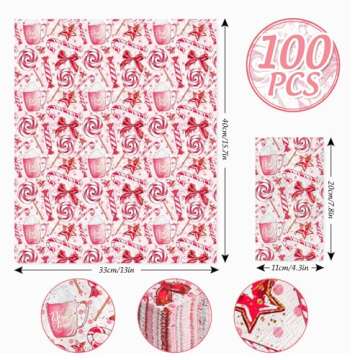 AnyDesign 100 Pack Pink Christmas Guest Napkins Peppermint Candy Canes Theme Disposable Paper Napkin Sweet Dinner Hand Napkin for Home Kitchen Bathroom, 4.3 x 7.8 Inch