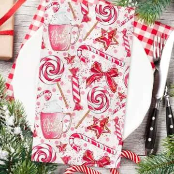 AnyDesign 100 Pack Pink Christmas Guest Napkins Peppermint Candy Canes Theme Disposable Paper Napkin Sweet Dinner Hand Napkin for Home Kitchen Bathroom, 4.3 x 7.8 Inch