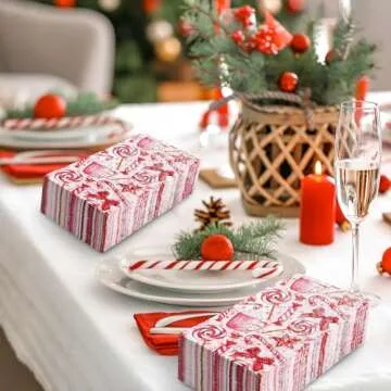 AnyDesign 100 Pack Pink Christmas Guest Napkins Peppermint Candy Canes Theme Disposable Paper Napkin Sweet Dinner Hand Napkin for Home Kitchen Bathroom, 4.3 x 7.8 Inch