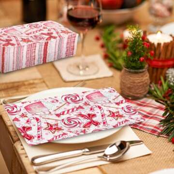 AnyDesign 100 Pack Pink Christmas Guest Napkins Peppermint Candy Canes Theme Disposable Paper Napkin Sweet Dinner Hand Napkin for Home Kitchen Bathroom, 4.3 x 7.8 Inch