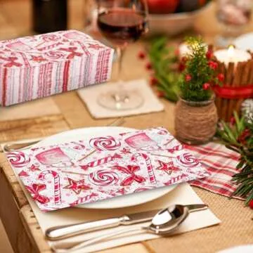 AnyDesign 100 Pack Pink Christmas Guest Napkins Peppermint Candy Canes Theme Disposable Paper Napkin Sweet Dinner Hand Napkin for Home Kitchen Bathroom, 4.3 x 7.8 Inch
