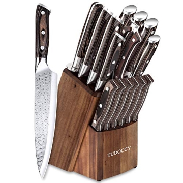 Tudoccy 16-Piece Ultra-Sharp Knife Set with Block