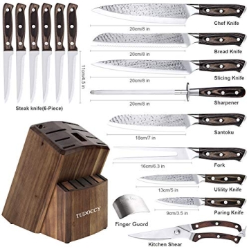 Tudoccy 16-Piece Ultra-Sharp Knife Set with Block
