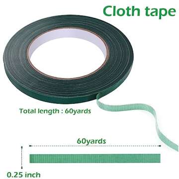GLAMFIELDS Floral Tape Green, Flower Wrap Adhesive Waterproof Tape for Bouquets 0.25" (60 Yd/180 Ft) - 1 Roll