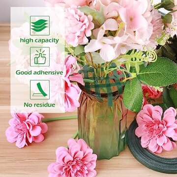 GLAMFIELDS Floral Tape Green, Flower Wrap Adhesive Waterproof Tape for Bouquets 0.25" (60 Yd/180 Ft) - 1 Roll