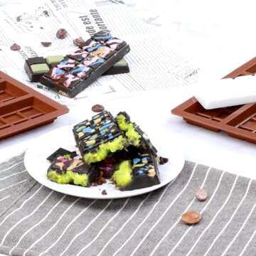 Chocolate Bar Molds Deep Silicone Break-Apart Chocolate Nonstick Protein and Energy Thick Candy Bar Mold Wax Melt Mold 2 Pack (10 Snap)