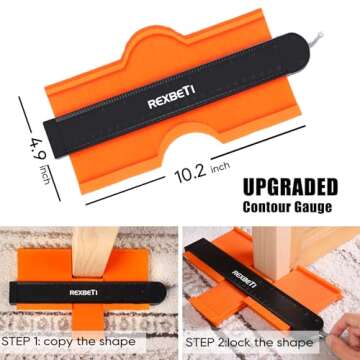 REXBETI 44-Piece Upgraded Laminate Wood Flooring Installation Kit with Solid Tapping Block, Long and Wider Pull Bar, Diameter 1 9/16" Reinforced Double-Faced Mallet, 10" Contour Gauge and 40 Spacers