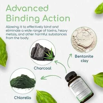 Binder Blend - Toxin Binder Supplement, Detox Capsules for a Healthy Gut - 180 Capsules - 90 Servings - 960mg Activated Charcoal & 480mg Organic Chlorella - Bloating Relief - Bentonite Clay