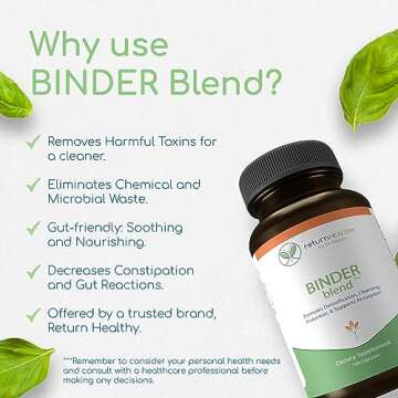Binder Blend - Toxin Binder Supplement, Detox Capsules for a Healthy Gut - 180 Capsules - 90 Servings - 960mg Activated Charcoal & 480mg Organic Chlorella - Bloating Relief - Bentonite Clay