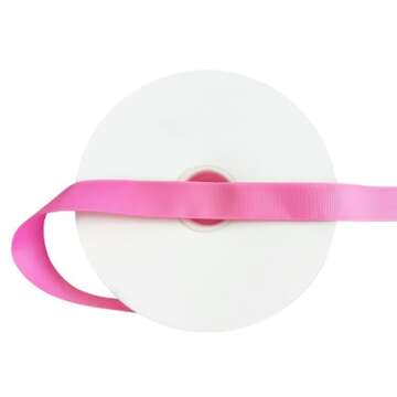 Abbaoww 1 Inch 50 Yards Solid Hot Pink Grosgrain Ribbon Striped Ribbon for Wedding Decor Gift Wrapping DIY Projects