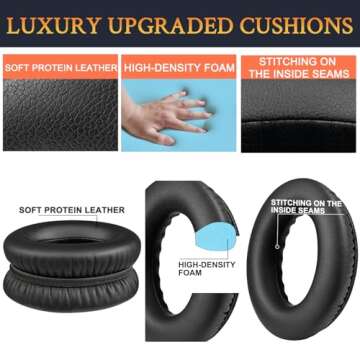 SoloWIT Replacement Earpads Cushions for Bose QuietComfort 35 (QC35) & Quiet Comfort 35 II (QC35 ii) Headphones, Ear Pads with Softer Leather, Noise Isolation Foam, Added Thickness (Black)