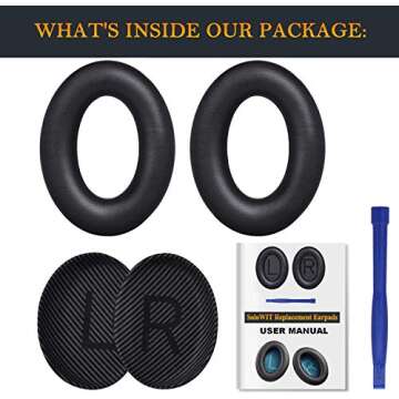 SoloWIT Replacement Earpads Cushions for Bose QuietComfort 35 (QC35) & Quiet Comfort 35 II (QC35 ii) Headphones, Ear Pads with Softer Leather, Noise Isolation Foam, Added Thickness (Black)