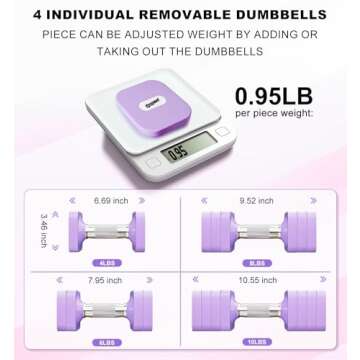 20LBS Adjustable Dumbbell Set, 4 in 1 Free Weights Dumbbells Set for Women Men Hand Weights Set Adjust Dumbbell Weight Set for Home Gym Exercise Workout Strength Training Equipments, Purple