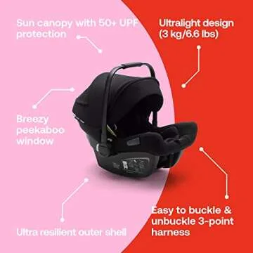 Bugaboo Turtle Air by Nuna Car Seat + Base - Compatible with Bugaboo Fox, Lynx, Donkey Bee and Ant Strollers - Fits Infants 4 to 32 Pounds - Lightweight Car Seat - Black