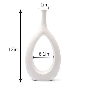 White Vases for Decor, 12 Inch White Ceramic Vase, Modern Vase Minimalism Style,Tall Vase Geometric Decorative Flower Vases Apply to Table, Home, Office, Wedding, Centerpiece Or As A Gift