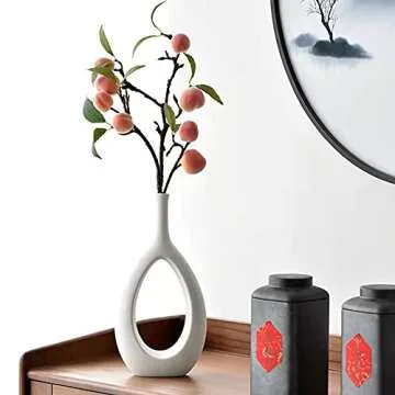 White Vases for Decor, 12 Inch White Ceramic Vase, Modern Vase Minimalism Style,Tall Vase Geometric Decorative Flower Vases Apply to Table, Home, Office, Wedding, Centerpiece Or As A Gift