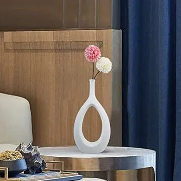 White Vases for Decor, 12 Inch White Ceramic Vase, Modern Vase Minimalism Style,Tall Vase Geometric Decorative Flower Vases Apply to Table, Home, Office, Wedding, Centerpiece Or As A Gift