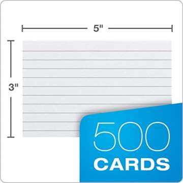 Oxford Index Cards, 3 x 5 Inches, White, Lined on Front, Blank on Back, Flashcards for School and Studying, Recipe Note Cards, 500 Count (5 Packs of 100) (40176)