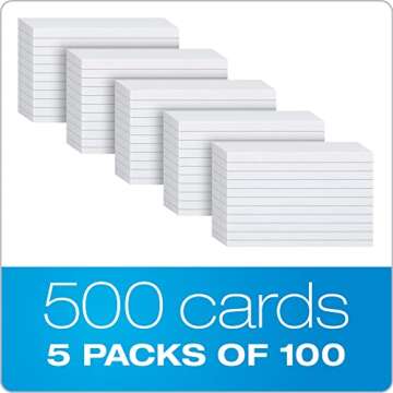 Oxford Index Cards, 3 x 5 Inches, White, Lined on Front, Blank on Back, Flashcards for School and Studying, Recipe Note Cards, 500 Count (5 Packs of 100) (40176)