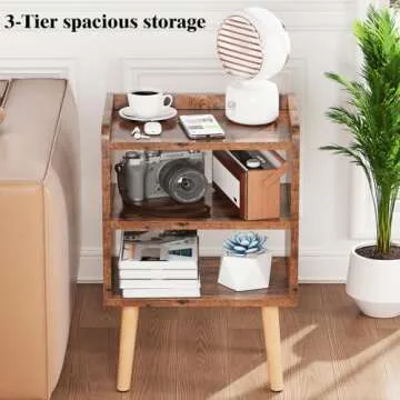 LUCKNOCK Night Stand, Modern Bedside Tables, Mid Century Nightstands with Open Storage Shelf, Wood Bedside Table, Small Night Stands for Bedroom, 3-Tier Night Table, Rustic Brown.