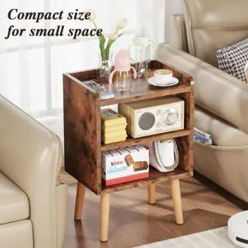LUCKNOCK Night Stand, Modern Bedside Tables, Mid Century Nightstands with Open Storage Shelf, Wood Bedside Table, Small Night Stands for Bedroom, 3-Tier Night Table, Rustic Brown.