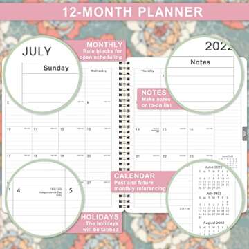 2022-2023 Planner - Academic Planner 2022-2023 Weekly & Monthly with Tabs, 8" x 10", July 2022 - June 2023, Thick Paper + Twin-Wire Binding - Abstract Rose