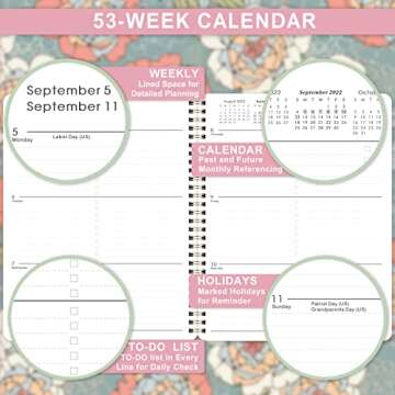 2022-2023 Planner - Academic Planner 2022-2023 Weekly & Monthly with Tabs, 8" x 10", July 2022 - June 2023, Thick Paper + Twin-Wire Binding - Abstract Rose