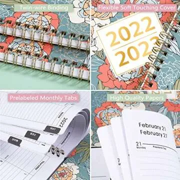 2022-2023 Planner - Academic Planner 2022-2023 Weekly & Monthly with Tabs, 8" x 10", July 2022 - June 2023, Thick Paper + Twin-Wire Binding - Abstract Rose