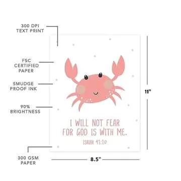 Andaz Press Christian Bible Verses Quotes Nursery Kids Room Unframed Hanging Wall Art Poster Home Decor, 8.5x11-inch, Ocean Sea Marine Life Animals Nautical Theme, Octopus, Crab, 6-Pack, No Frames