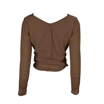 PRETTODAY Women's Wrap Knit Sweater V Neck Tie Front Long Sleeve Casual Pullover Tops Coffee