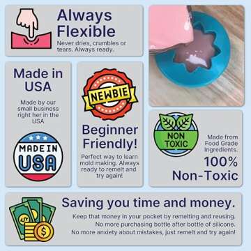 Remeltable Silicone-Free Mold Making Kit 16 oz. - Easier Than Silicone Mold Maker. Reuse 30x, No Mix...