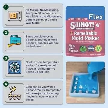 Remeltable Silicone-Free Mold Making Kit 16 oz. - Easier Than Silicone Mold Maker. Reuse 30x, No Mix, Non-Toxic, Food-Contact Safe for Plaster, Resin, Epoxy, Chocolate, Wax & Soap Molds