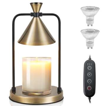Zecnaud Candle Warmer Lamp with Timer, Candle Warmer Lamp Wax Melts Dimmable Lamp Home Decor Compatible with Small & Large Candle Gift for Mom, 2 Bulbs Included (Bronze)