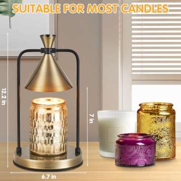 Zecnaud Candle Warmer Lamp with Timer, Candle Warmer Lamp Wax Melts Dimmable Lamp Home Decor Compatible with Small & Large Candle Gift for Mom, 2 Bulbs Included (Bronze)