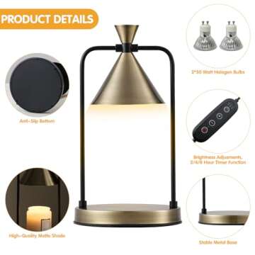 Zecnaud Candle Warmer Lamp with Timer, Candle Warmer Lamp Wax Melts Dimmable Lamp Home Decor Compatible with Small & Large Candle Gift for Mom, 2 Bulbs Included (Bronze)