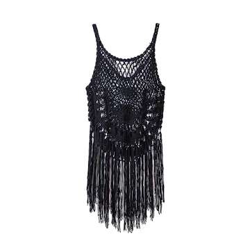 CXINS Women's Crochet Cover Ups Hollow Out Bikini Swimsuit Bathing Suit Cover Up for Pool Swimwear Tassel Beach Dress
