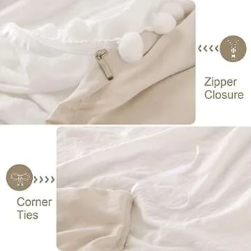 Bedbay Boho Duvet Cover Twin Farmhouse Bedding Set Cute Pom Pom Comforter Cover Aesthetic Room Decor for Girls Boys Kids Ultra Soft Lightweight Quilt Cover Preppy Bedding 2 Pcs(White&Beige,Twin)