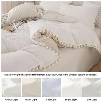 Bedbay Boho Duvet Cover Twin Farmhouse Bedding Set Cute Pom Pom Comforter Cover Aesthetic Room Decor for Girls Boys Kids Ultra Soft Lightweight Quilt Cover Preppy Bedding 2 Pcs(White&Beige,Twin)