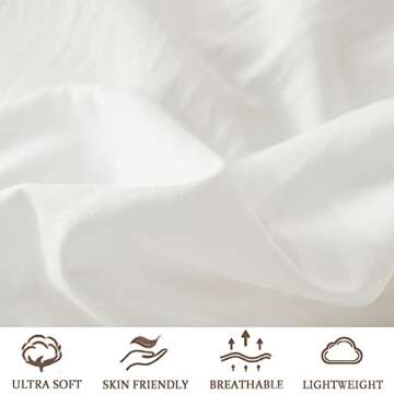 Bedbay Boho Duvet Cover Twin Farmhouse Bedding Set Cute Pom Pom Comforter Cover Aesthetic Room Decor for Girls Boys Kids Ultra Soft Lightweight Quilt Cover Preppy Bedding 2 Pcs(White&Beige,Twin)