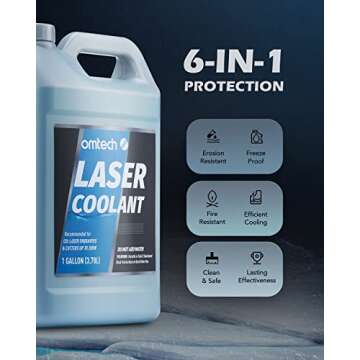 OMTech CO2 Laser Coolant Non Conductive Liquid Cooler Heat Transfer Fluid for Laser Engraver Water Chiller, Prediluted Antifreeze Coolant for Laser Tubes, 1 gal Blue Transparent Water Cooling Solution