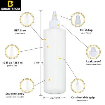 BRIGHTFROM Condiment Squeeze Bottles, 12 OZ Empty Squirt Bottle with Twist Top Cap, Leak Proof - Gre...