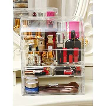 MOOCHI Professional Large Cosmetic Makeup Organizer Dust Water Proof Cosmetics Storage Display Case with Drawers
