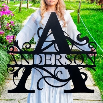 Personalized Metal Family Name Sign - Custom Split Letter Monogram