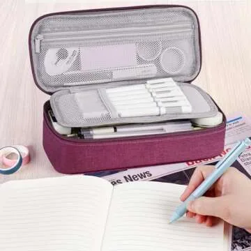 WEMATE Pencil Case, Big Capacity Pencil Pouch Stationery Pen Bag, Storage High Capacity Bag Pouch Holder Box Organizer, Marker Pen Case for Women & Men Purple Red